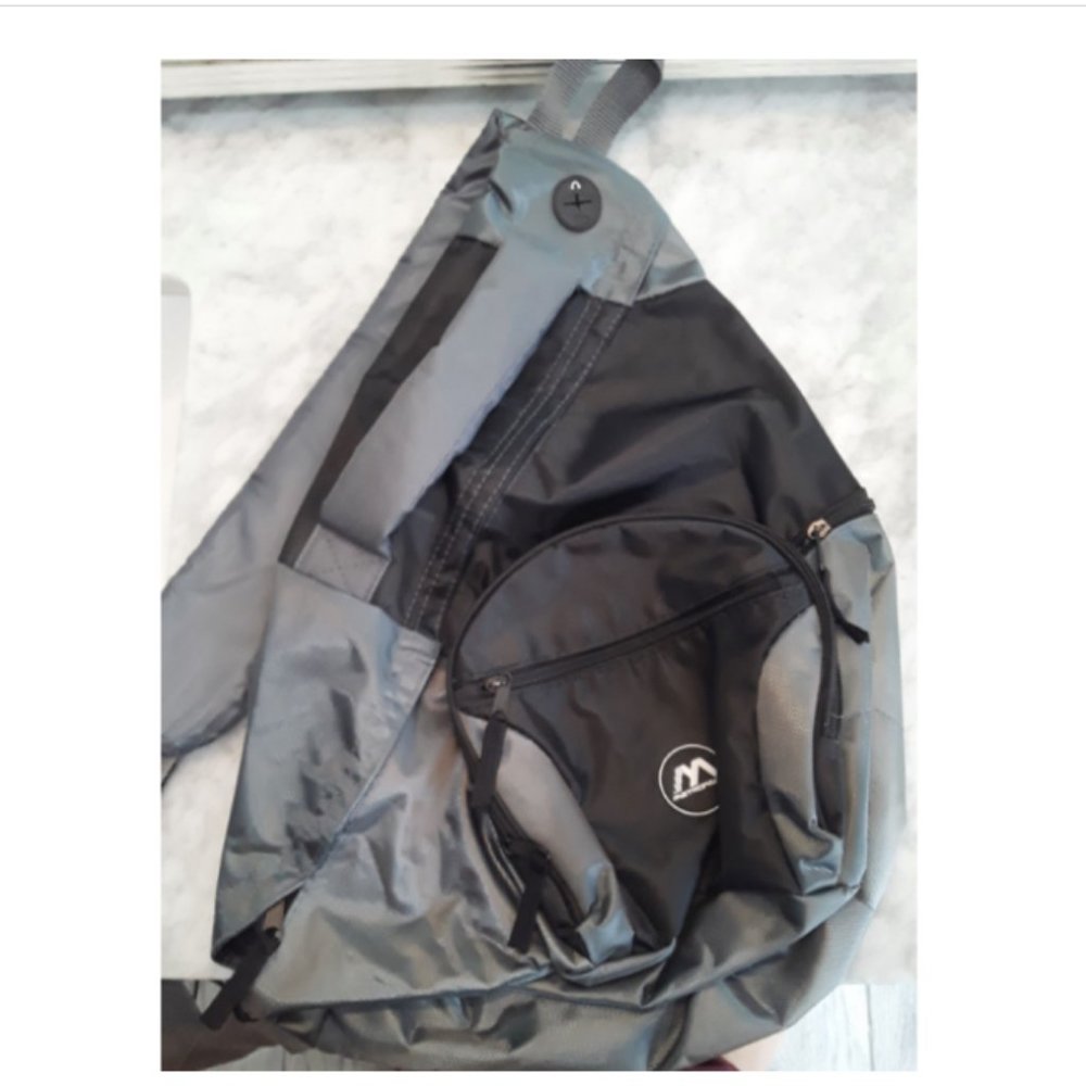 Metropack sling backpack book bag grey and black